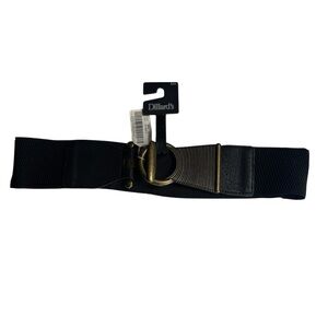 NWT Dillards Black Stretch Belt w/ Antique Gold Buckle, Size S/M